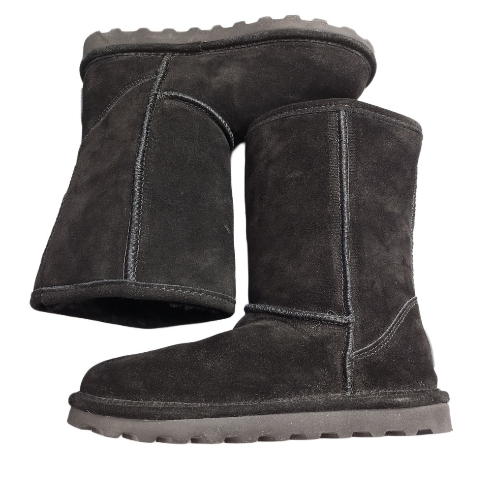 Bearpaw Elle Short Winter Boots Womens Size 7 Black Shearling Lined Mid-Calf